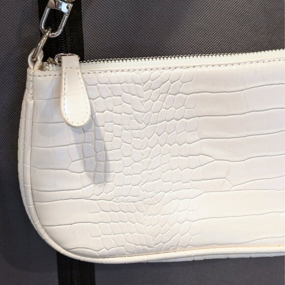 White Faux Croc Baguette Shoulder Bag Y2K Style - Picture 4 of 8